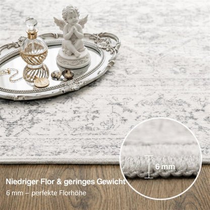 Waschbarer Vintage Teppich Grau 200x300 cm – Wohnzimmer Schlafzimmer