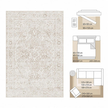 Beige Vintage Teppich Läufer 60x240 cm Waschbar