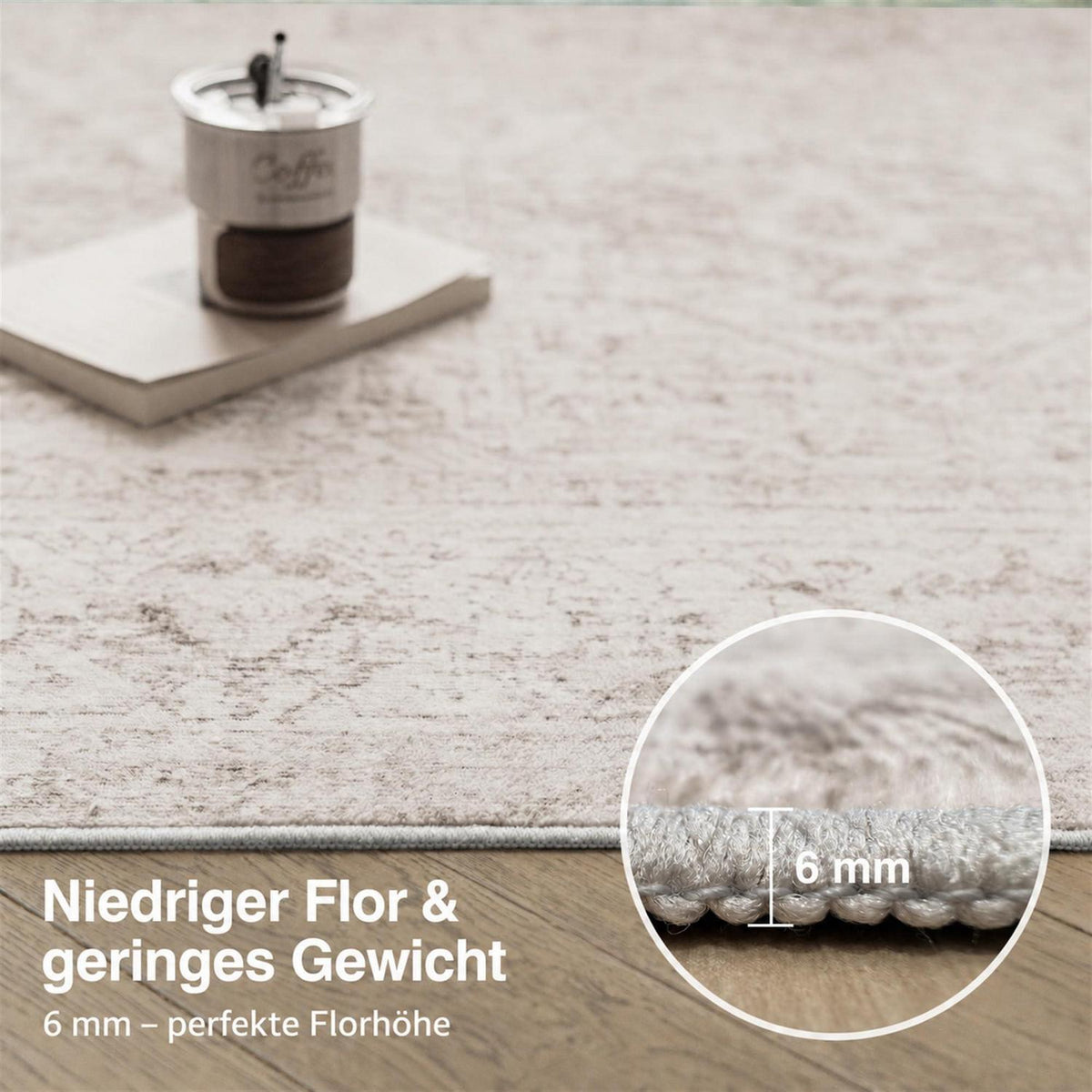 Beige Vintage Teppich Läufer 60x240 cm Waschbar