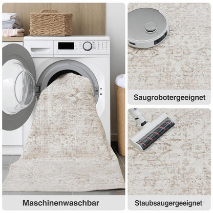 Waschbarer Vintage Teppich Beige 160x230 cm