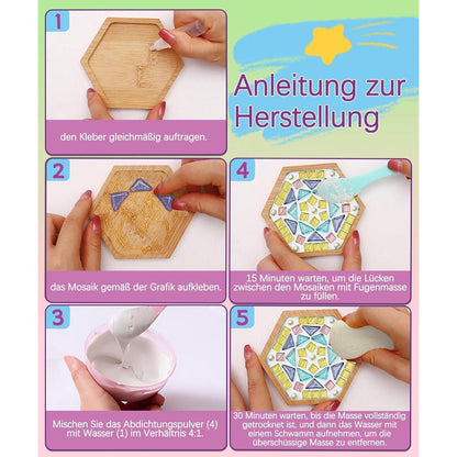 Mosaik Bastelset Kinder – 4 Sets DIY Untersetzer mit Steinen
