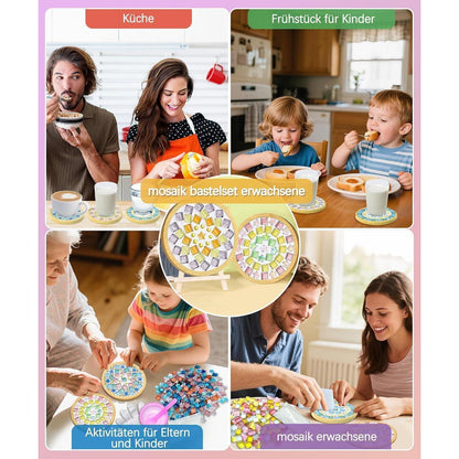 Mosaik Bastelset Kinder – 4 Sets DIY Untersetzer mit Steinen