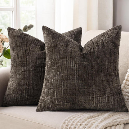 2x Chenille Kissenbezug 40x40 Braun - Weich & Gemütlich