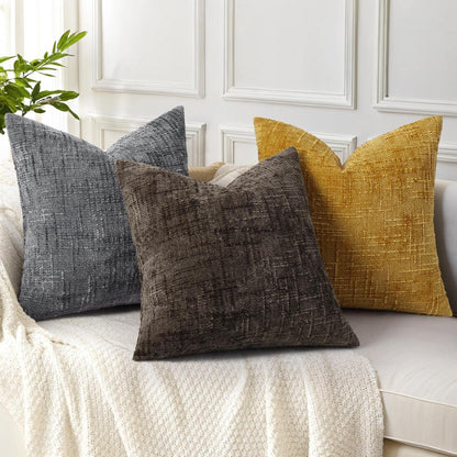 2x Chenille Kissenbezug 40x40 Braun - Weich & Gemütlich