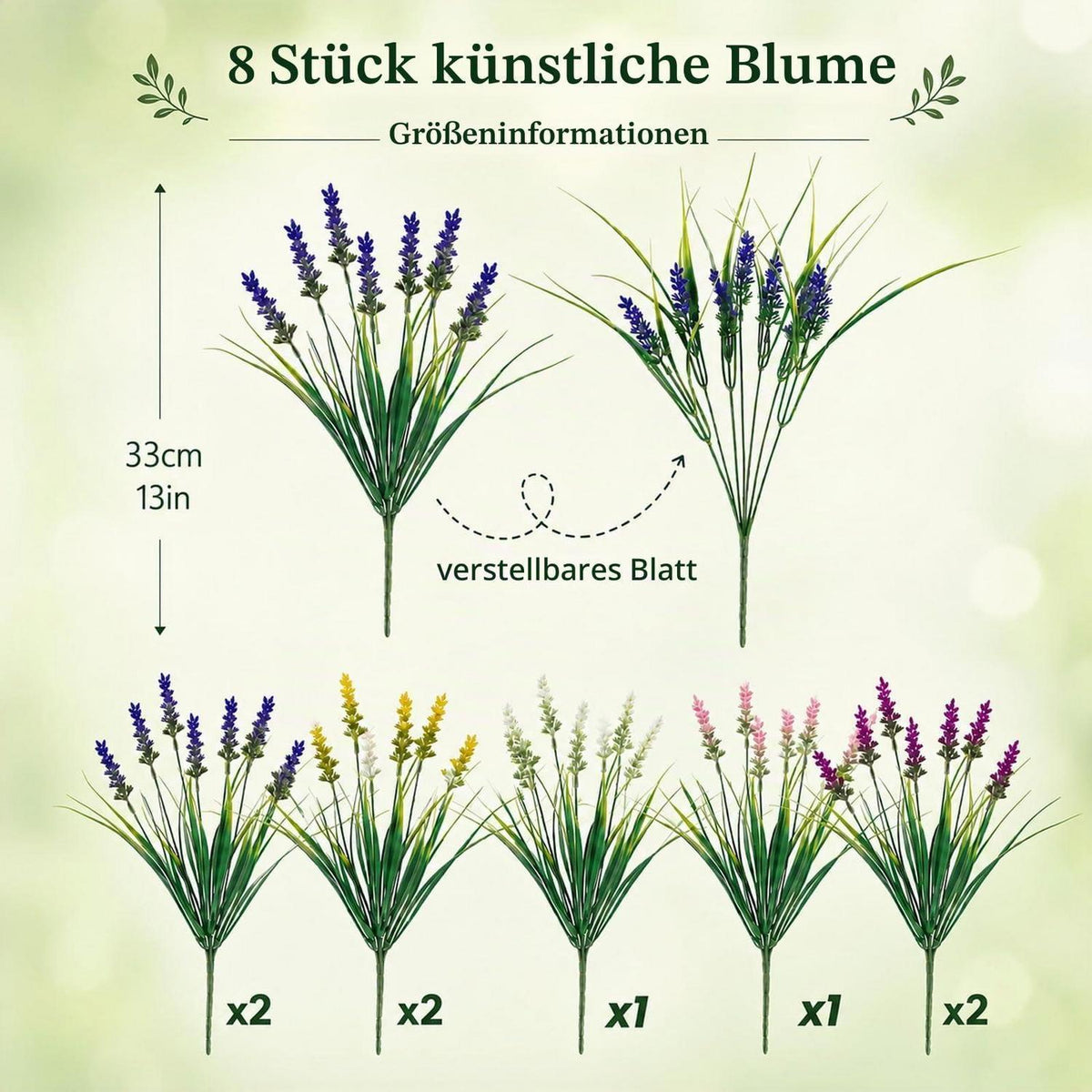 8x Kunstlavendel – Pflegeleichte Balkonblumen für drinnen & draußen
