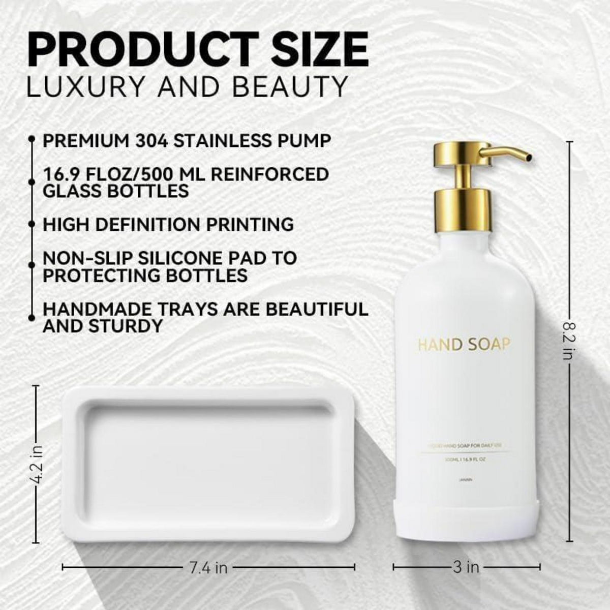 Glass Seifenspender Set mit Tablett | 500ml Pumpspender für Küche & Bad