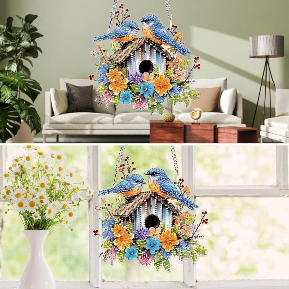 5D Diamantmalerei Anhänger Blumen & Vogel – DIY Bastelset