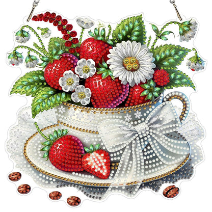Diamond Painting Anhänger Erdbeeren & Gänseblümchen