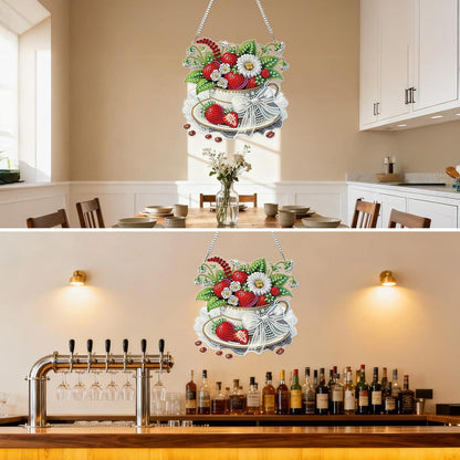 Diamond Painting Anhänger Erdbeeren & Gänseblümchen
