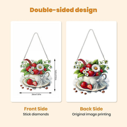 Diamond Painting Anhänger Erdbeeren & Gänseblümchen