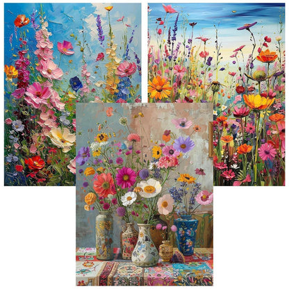 Diamond Painting Set 3er Blumen 5D für Erwachsene 30x40 cm