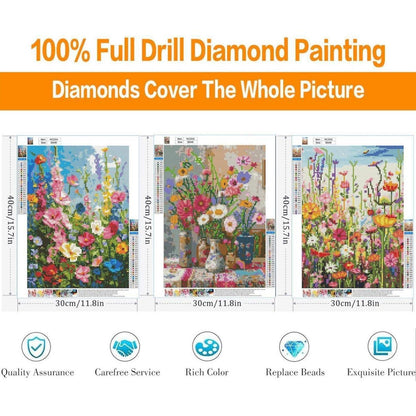 Diamond Painting Set 3er Blumen 5D für Erwachsene 30x40 cm
