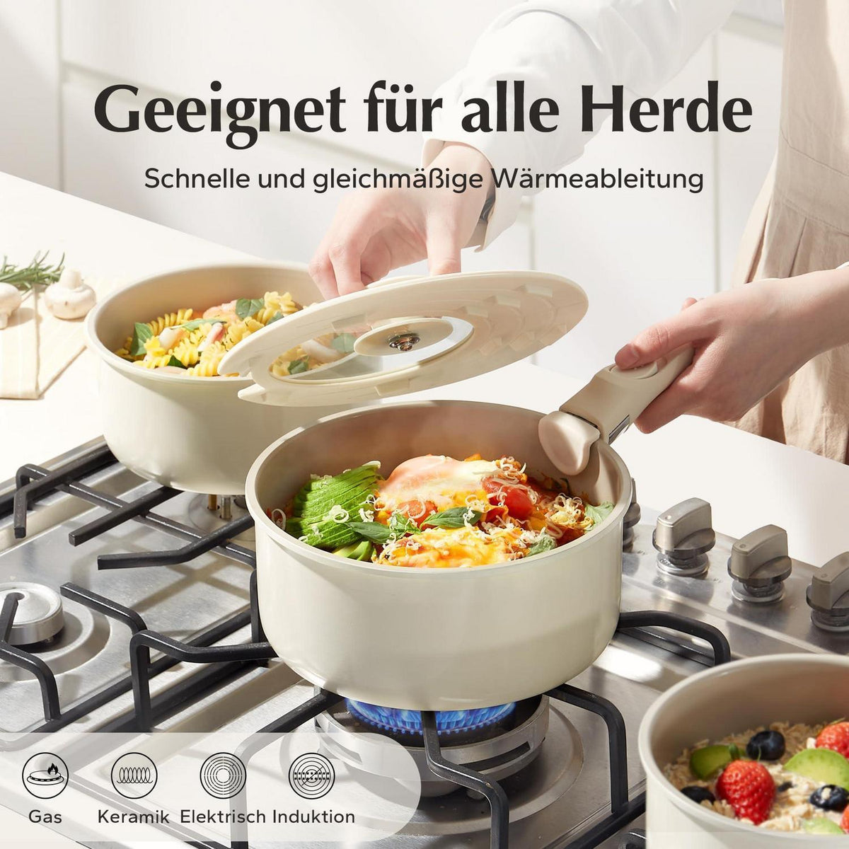 Keramik Topfset 16/18/20cm mit Abnehmbaren Griffen