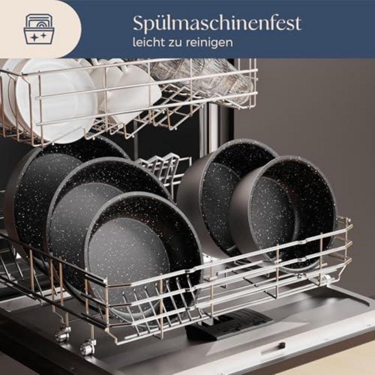 17-teiliges Topfset mit abnehmbarem Griff – Grau