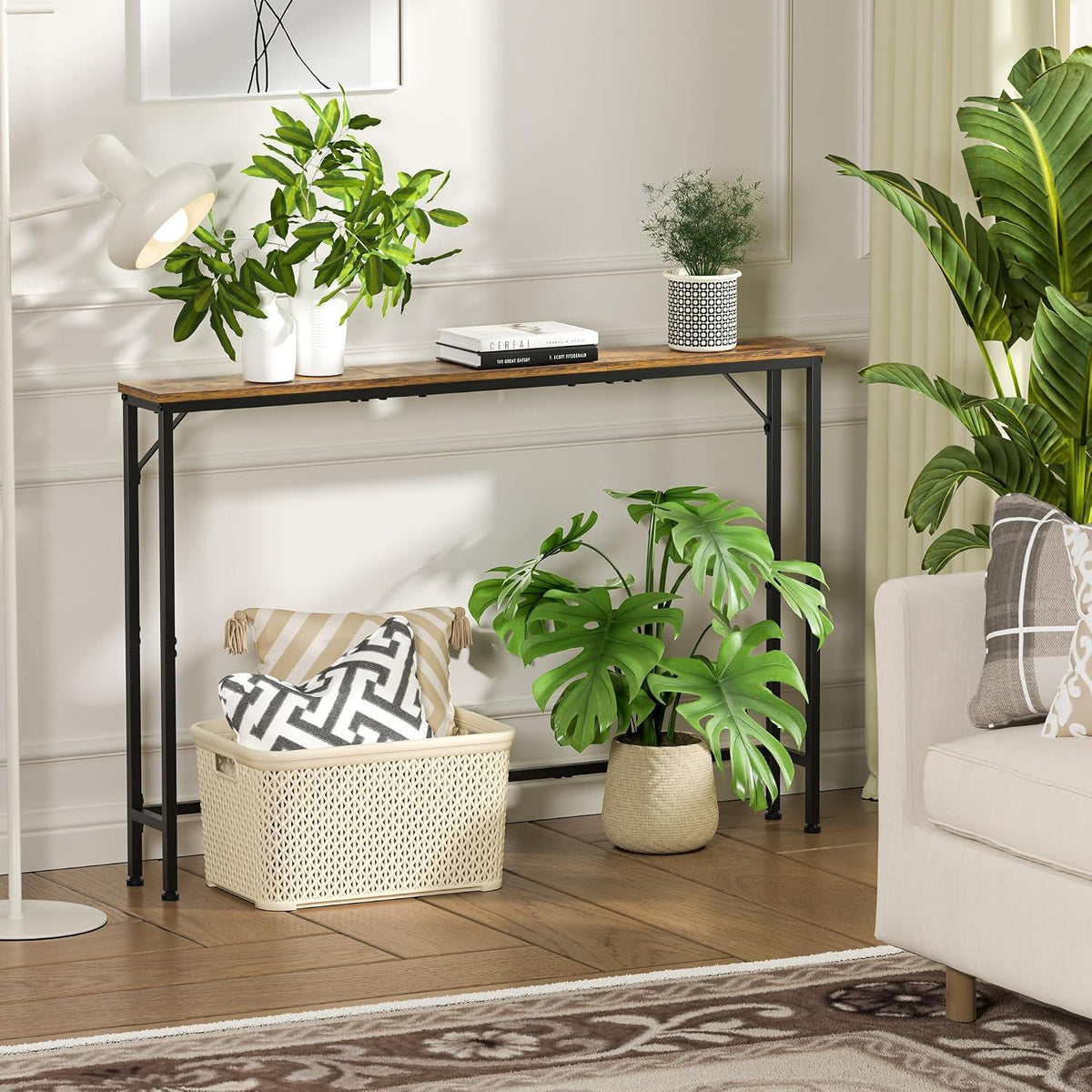 120cm Konsolentisch Rustik Braun – Schlanker Couchtisch für Flur & Wohnzimmer