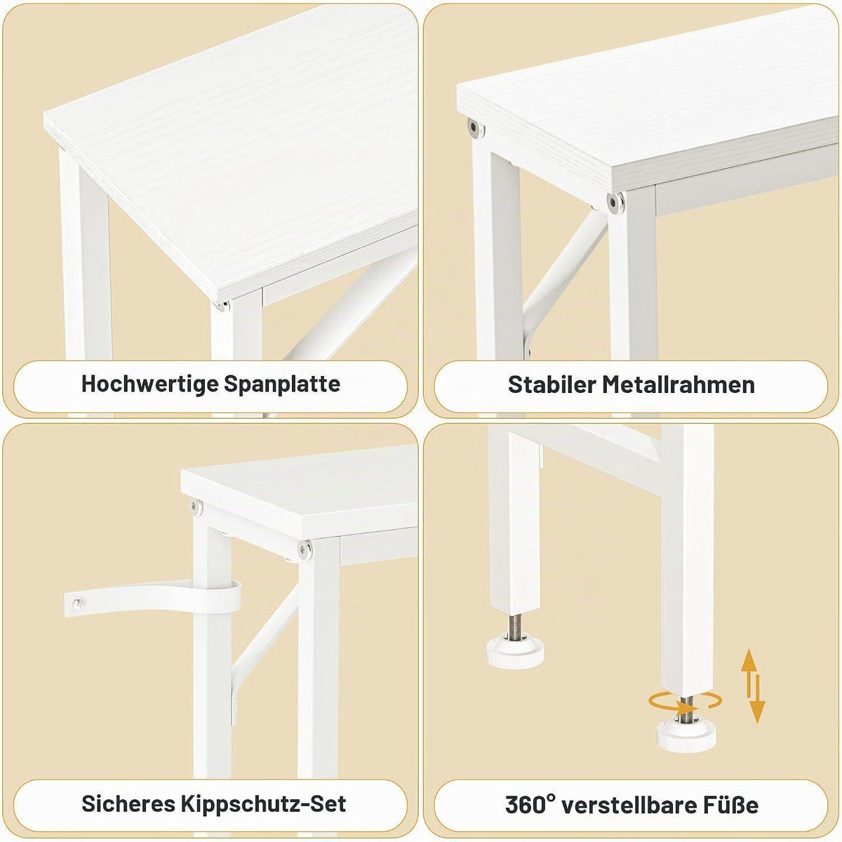 120cm Konsolentisch – Schlanker Couchtisch für Flur & Wohnzimmer (Weiß)