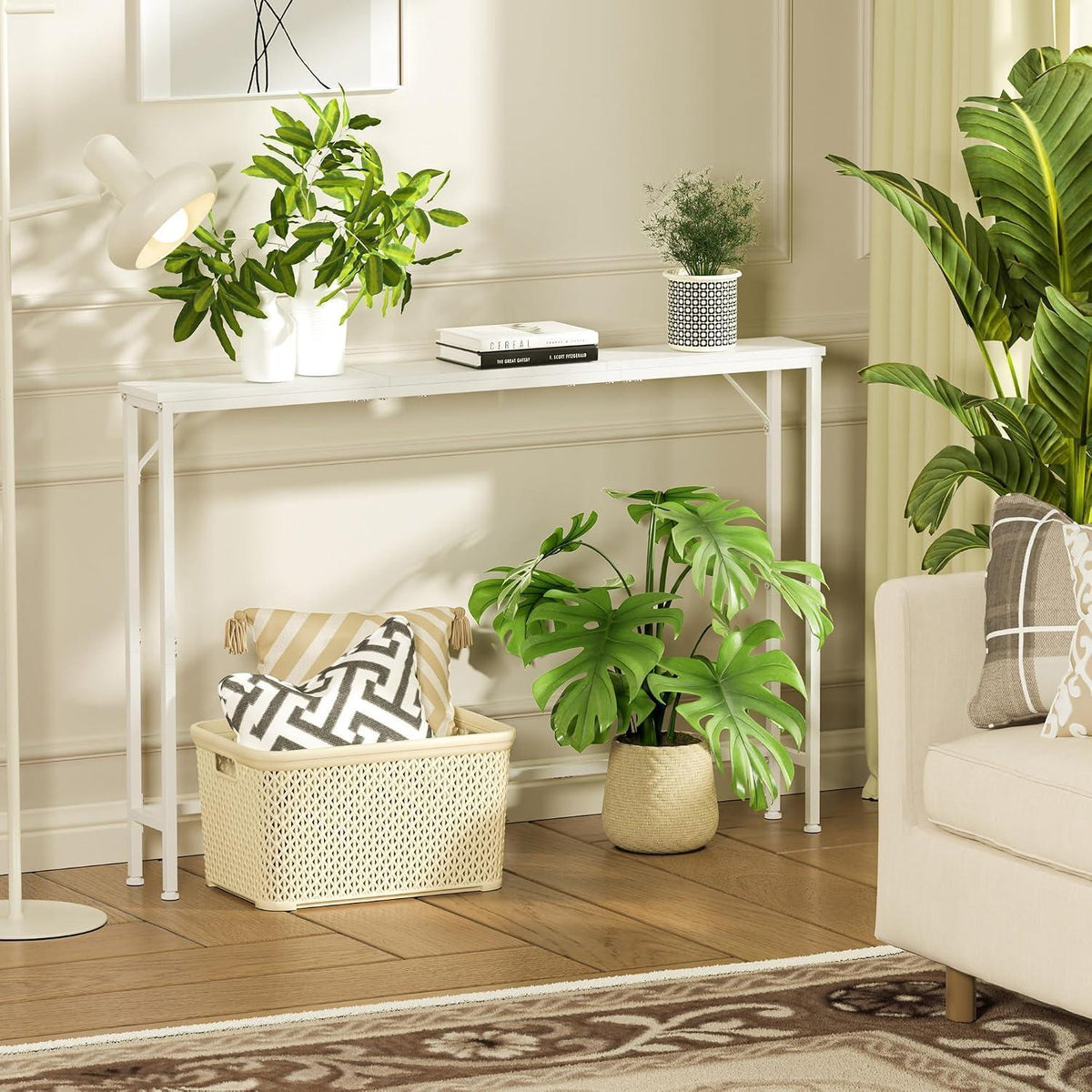 120cm Konsolentisch – Schlanker Couchtisch für Flur & Wohnzimmer (Weiß)
