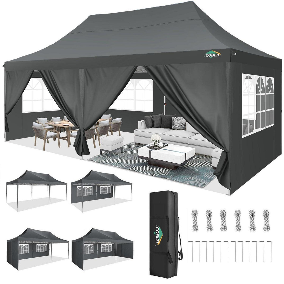 3x6m Faltpavillon mit 6 Seitenteilen – Wasserdicht & Stabil