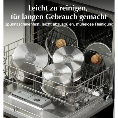 Edelstahl Topfset 6-teilig mit abnehmbaren Griffen