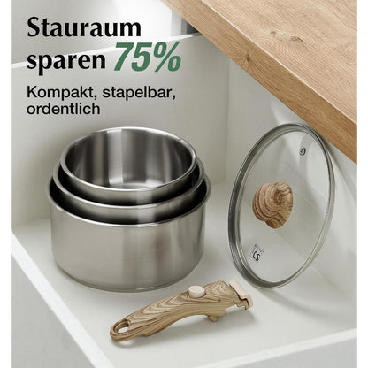 Edelstahl Topfset 6-teilig mit abnehmbaren Griffen
