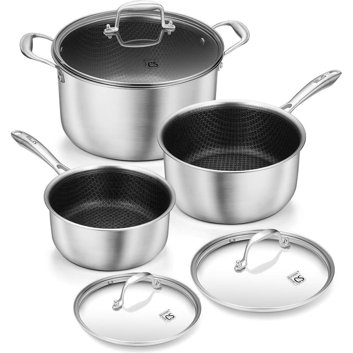 Edelstahl Topfset 6-teilig mit Glasdeckel – Kochtopfset für Induktion