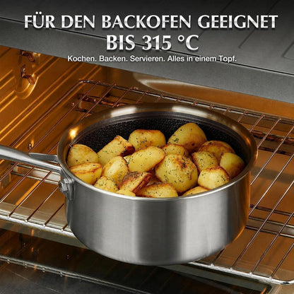 Edelstahl Topfset 6-teilig mit Glasdeckel – Kochtopfset für Induktion