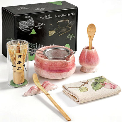 Matcha Set 8-teilig Premium – Rosa Farbverlauf Teezeremonie