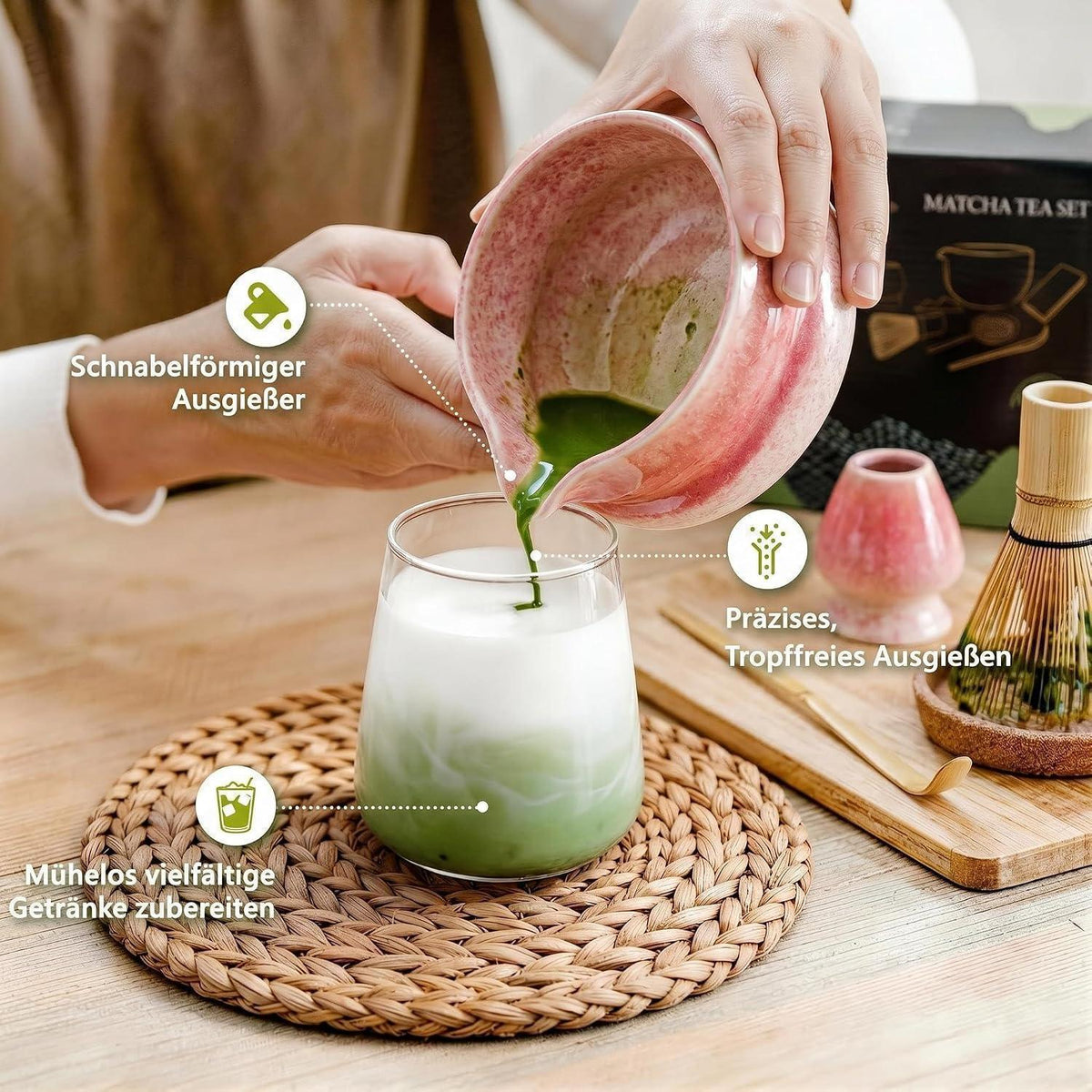 Matcha Set 8-teilig Premium – Rosa Farbverlauf Teezeremonie