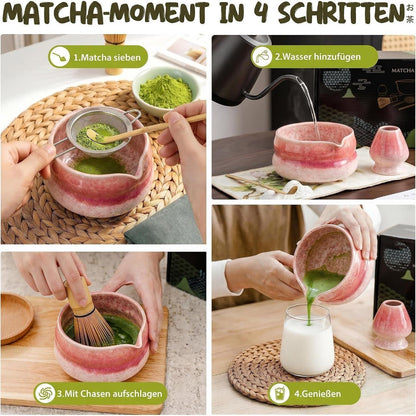Matcha Set 8-teilig Premium – Rosa Farbverlauf Teezeremonie