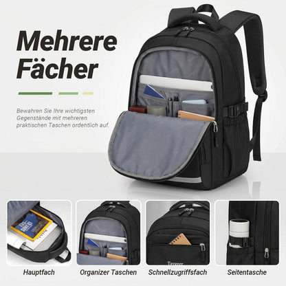 Schulrucksack Teenager Schwarz 15.6" Laptopfach & Wasserabweisend