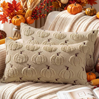 2x Kissenbezug Herbst Kürbis 40x60 cm - Beige