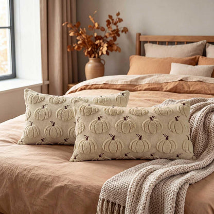 2x Kissenbezug Herbst Kürbis 40x60 cm - Beige