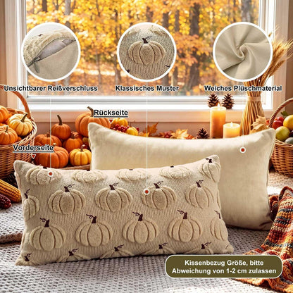2x Kissenbezug Herbst Kürbis 40x60 cm - Beige