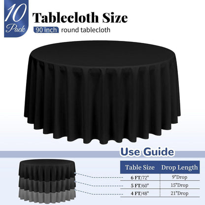 10x Runde Tischdecke Schwarz – 228 cm, Waschbar