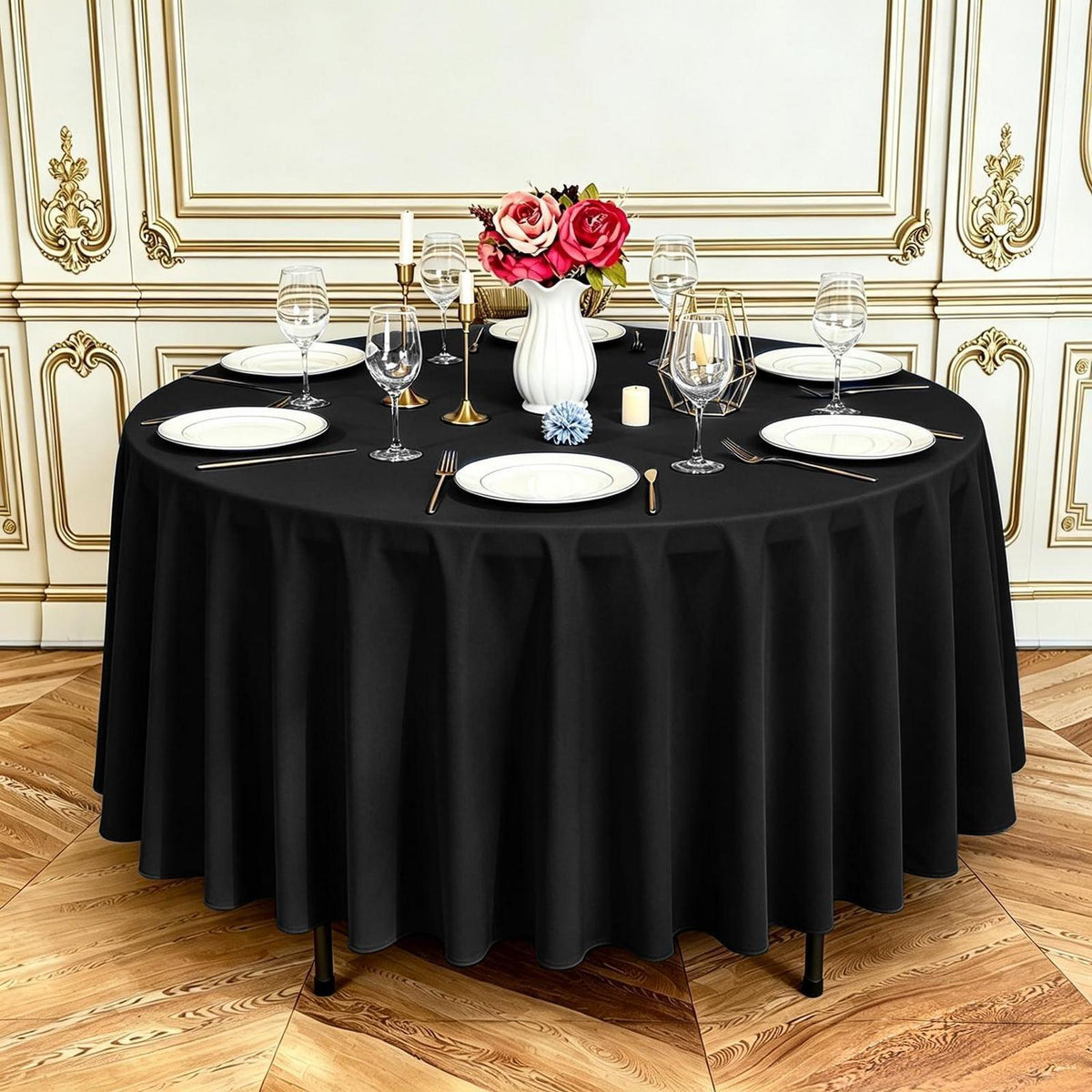 10x Runde Tischdecke Schwarz – 228 cm, Waschbar