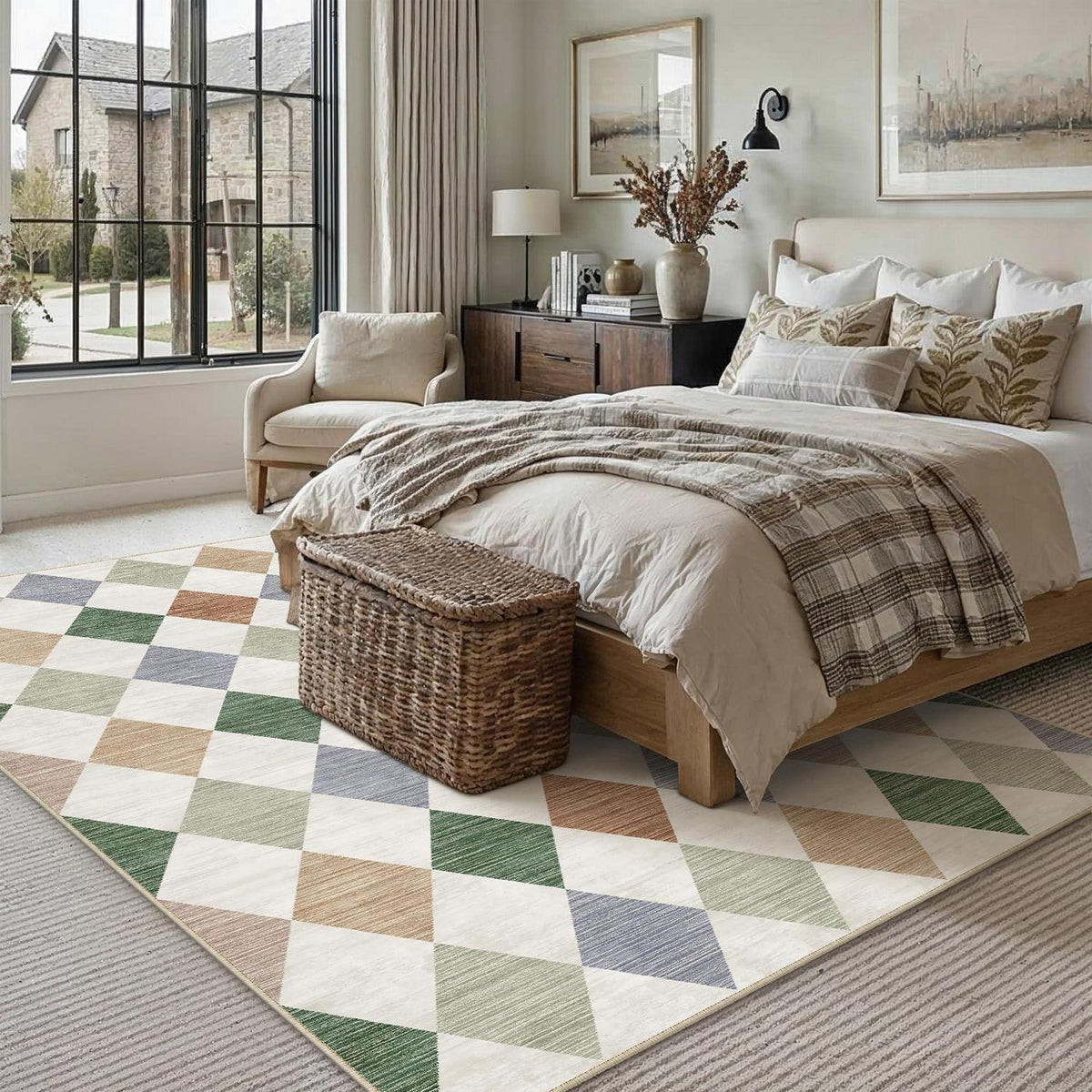 Waschbarer Teppich 120x170cm Kariert Mehrfarbig – Modern & Rutschfest