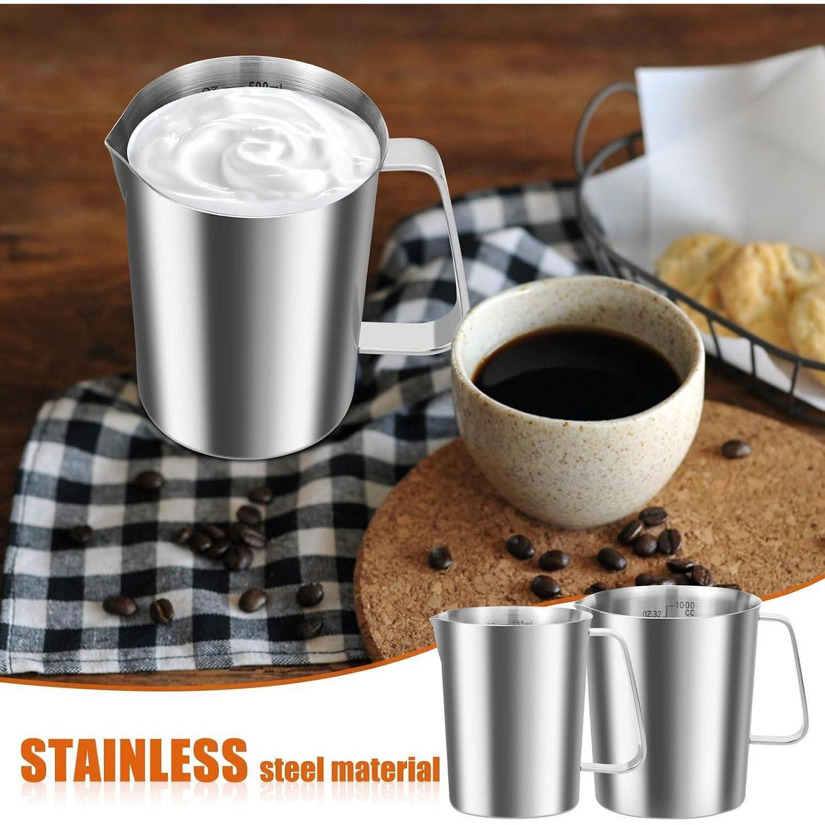 2er Messbecher Edelstahl 1L & 500ml mit V-Ausguss