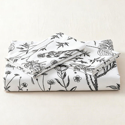 Blumen Bettwäsche Set 135x200 cm, 4-teilig, Weiß