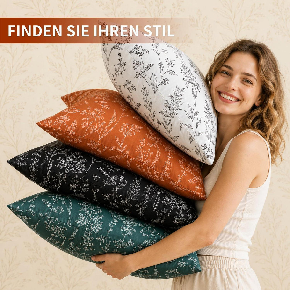 Blumen Bettwäsche Set 135x200 cm Grau Botanisch 4-teilig