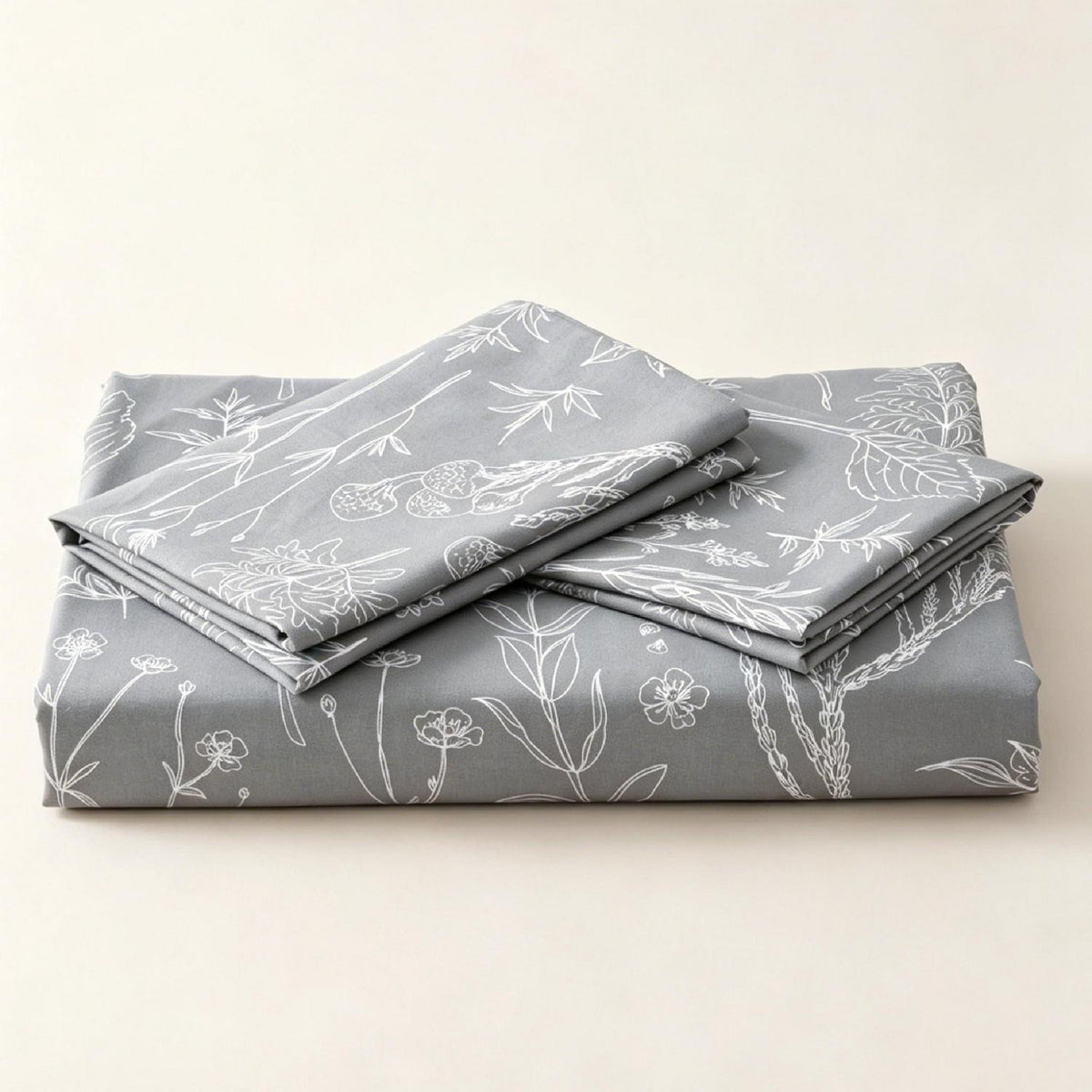 Blumen Bettwäsche Set 135x200 cm Grau Botanisch 4-teilig