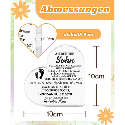 Acryl Herz Deko – Fußspur Geschenk für Sohn mit Botschaft