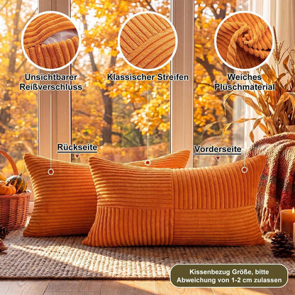 4er Set Herbst Kissenbezüge 40x60 cm Gestreift Plüsch