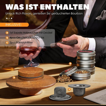 Whisky Räucher Set mit Holzspäne & Edelstahlfilter