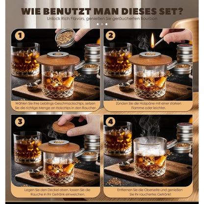 Whisky Räucher Set mit Holzspäne & Edelstahlfilter