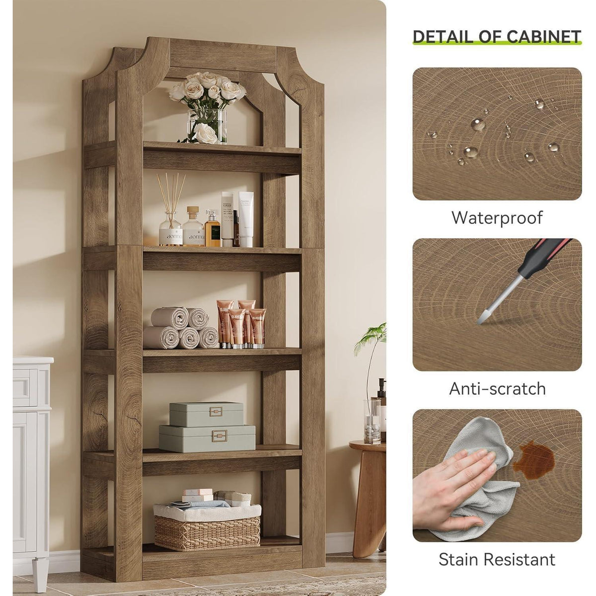 Tribesigns Bücherregal 5 Fächer, 178cm, Landhausstil Holz