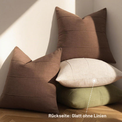 Leinen Kissenbezug 40x40 Dunkelbraun 2er Set mit Streifen