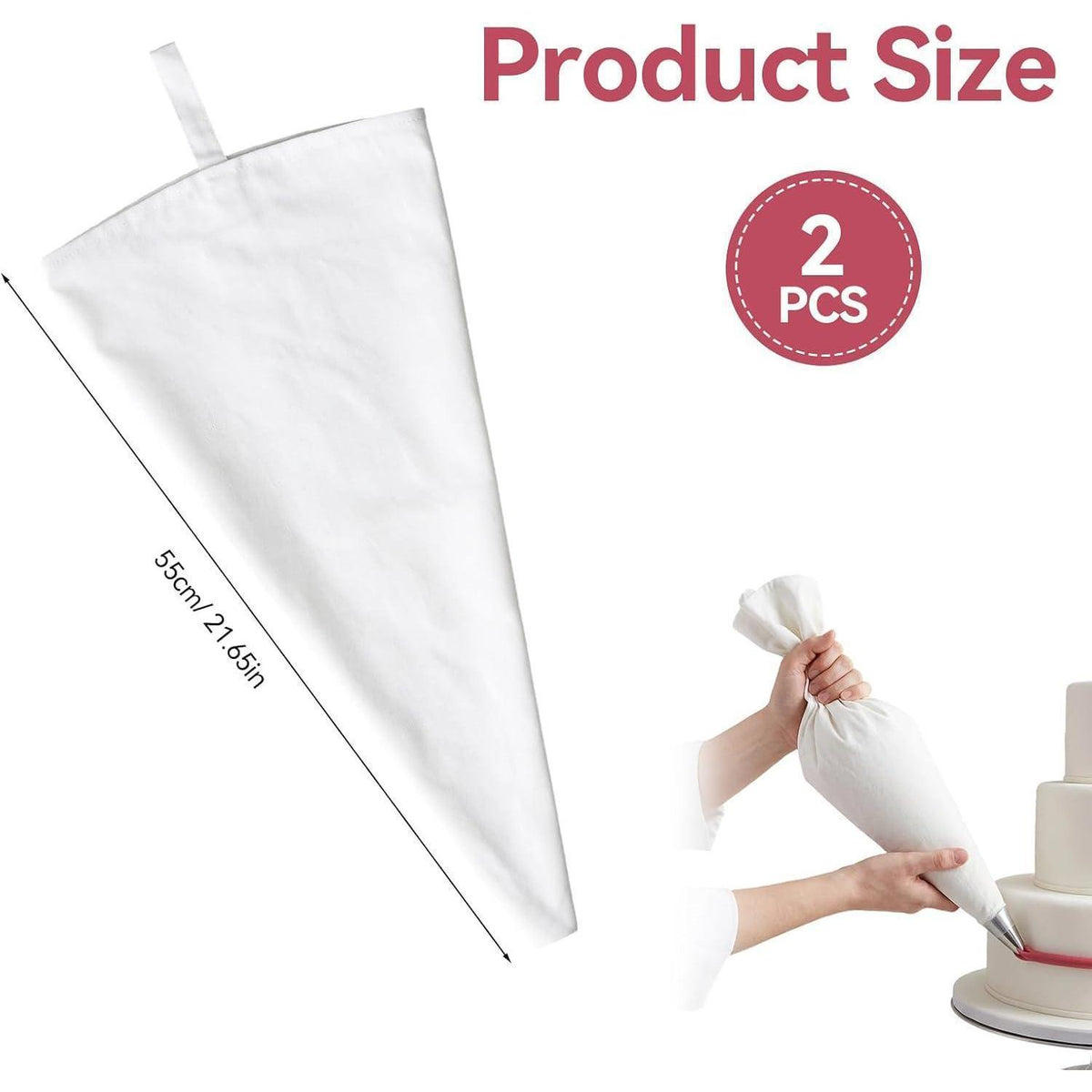 2x Wiederverwendbarer Spritzbeutel Baumwolle – Groß für Kuchen & Cupcakes