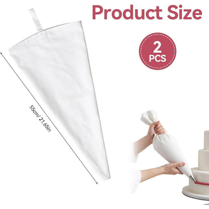 2x Wiederverwendbarer Spritzbeutel Baumwolle – Groß für Kuchen & Cupcakes
