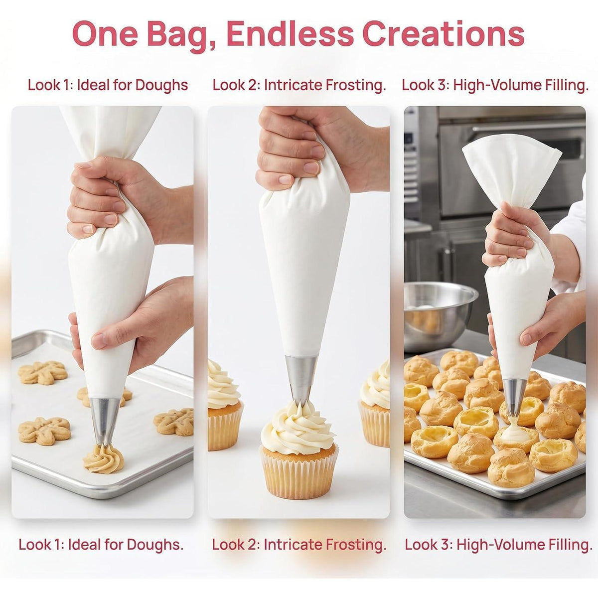 2x Wiederverwendbarer Spritzbeutel Baumwolle – Groß für Kuchen & Cupcakes