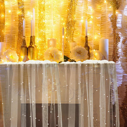 Tischläufer Tüll mit Perlen 75x300cm Beige – Romantische Tischdeko